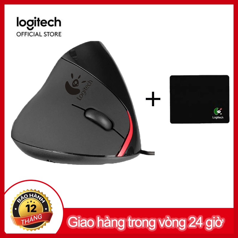 Logitech Chuột chơi game 5D 2.4G USB có dây dọc chuột công thái học 800/1200/1600 DPI, 5 phím đen