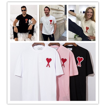 Áo thun tay ngắn thêu chữ AMI phong cách thời trang dành cho nam và nữ