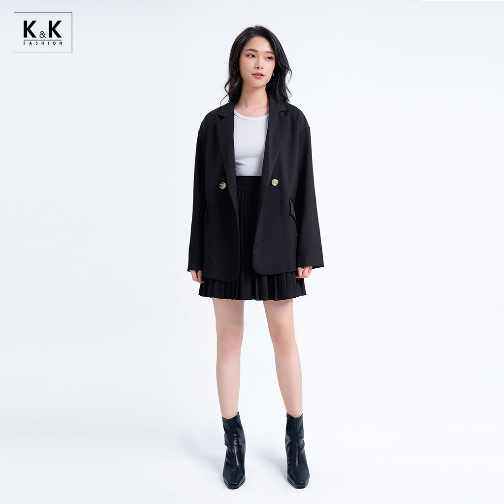 Áo Khoác Blazer 2 Lớp Túi Đắp Xéo K&amp;K Fashion AK10-25 Đen Tay Dài Chất Liệu For Hàn
