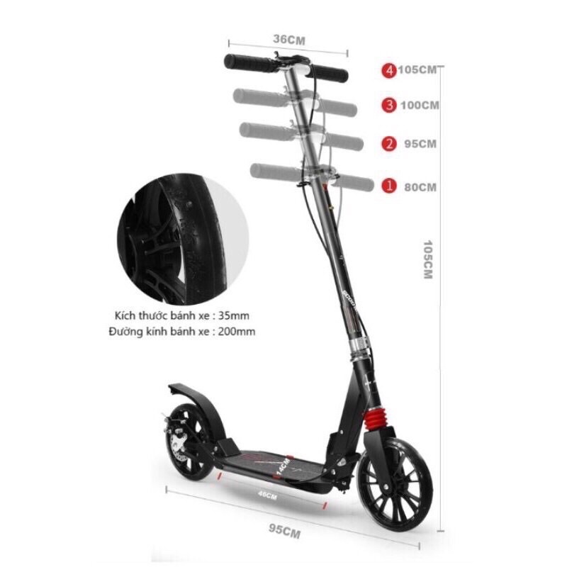 XE SCOOTER CAO CẤP DÀNH CHO TRẺ EM VÀ NGƯỜI LỚN CÓ THẮNG ĐĨA( tải trọng 180kg)