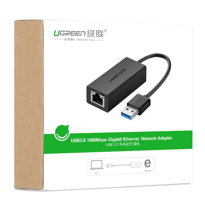 Cáp chuyển USB 3.0 to Lan hỗ trợ 10/100/1000 Mbps Chính Hảng Ugreen 20255 20256 CR111