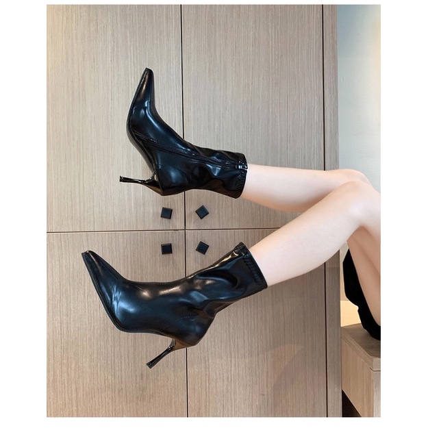 Bốt nữ cổ ngắn và cổ cao dưới đầu gối gót nhọn cao 8cm có lót lông