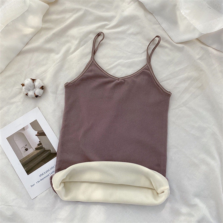 Áo Hai Dây Vải Nhung Dày Dặn Giữ Ấm Mùa Đông Cho Nữ