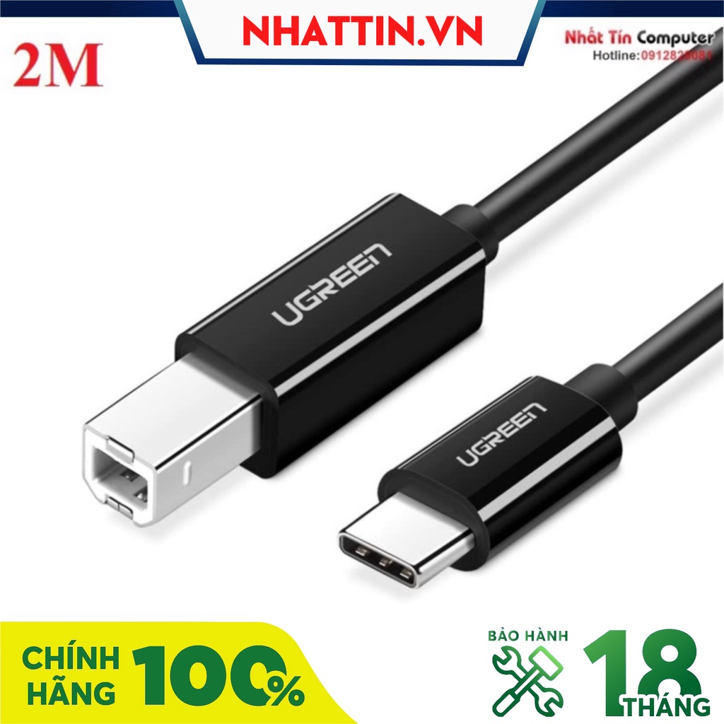Cáp máy in USB 2.0 Type-C to USB Type-B dài 2M Ugreen 50446 (Màu đen) - Phân Phối Chính Hãng