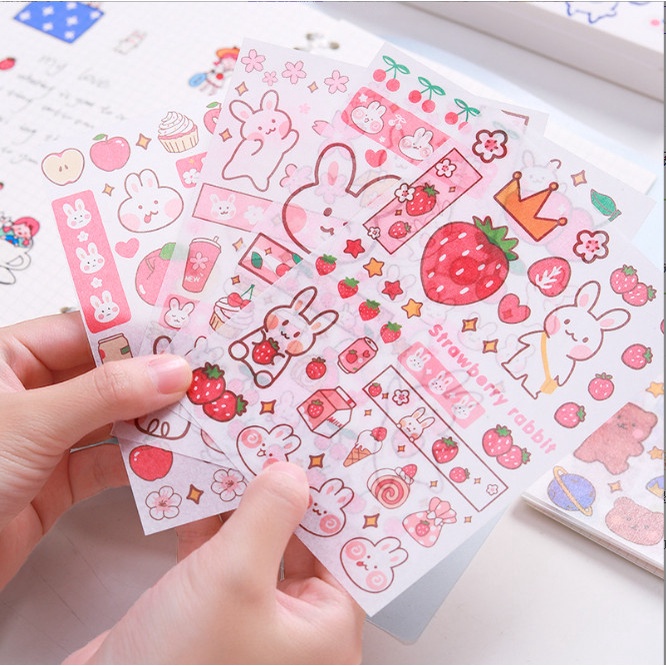 Set 4 miếng dán, sticker trang trí số, đồ dùng chủ đề gấu thỏ HOLA siêu cute BAG U SHOLA09