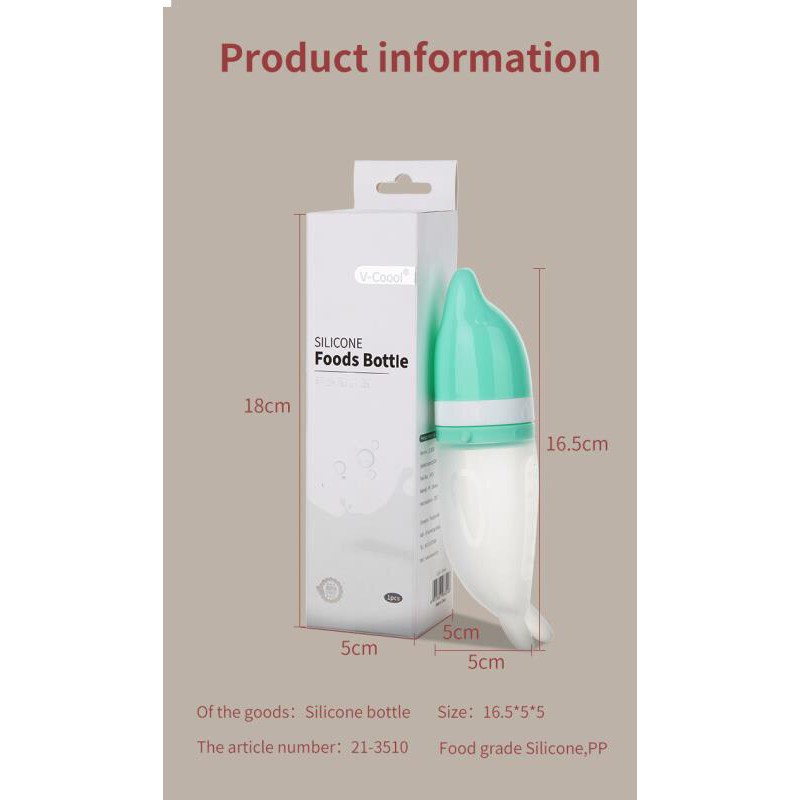 Bình ăn dặm cao cấp Vclooll bằng silicon đa năng cho bé. Thìa ăn dặm cho con đa năng. Bình thìa ăn dặm cho bé