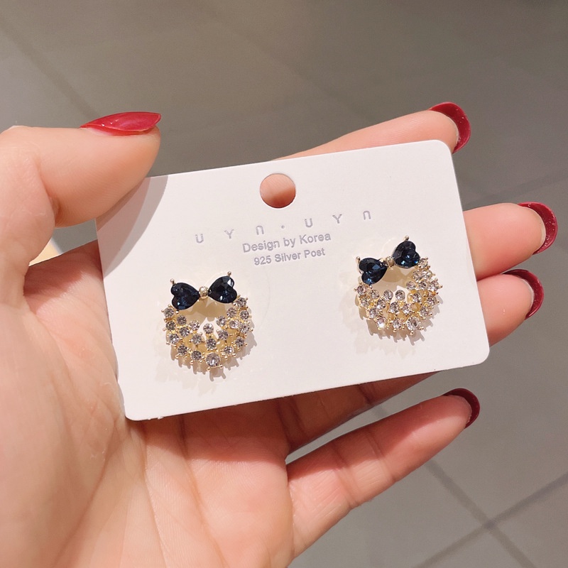 Bông tai / Khuyên tai nơ đính đá siêu dễ thương phong cách Hàn Quốc E10