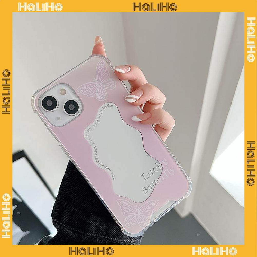 iPhone Case Acrylic HD Mirror Laser Airbag Shockproof Protection Camera Cute Pink Butterfly Compatible For iPhone 11 iPhone 13 Pro Max iPhone 12 Pro Max iPhone 7 Plus iPhone xr