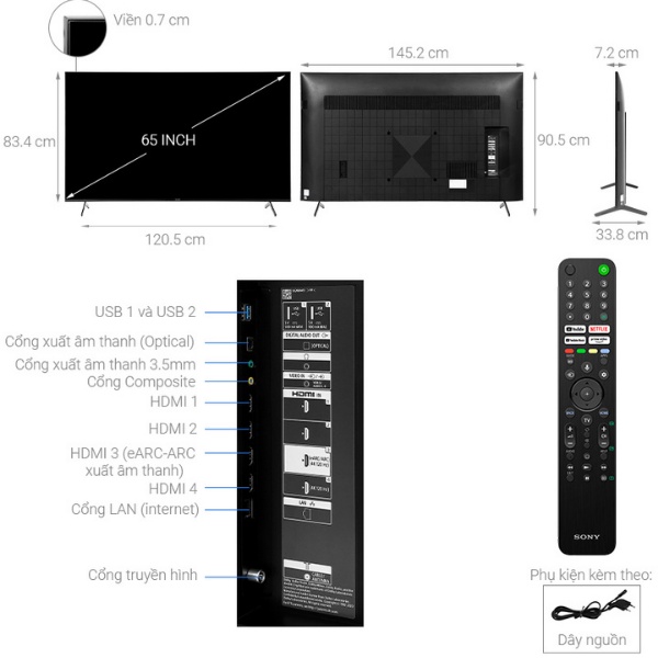 Android Tivi LED Sony 4K 65 Inch XR-65X90J (Hàng Chính Hãng Bảo Hành 24 Tháng)