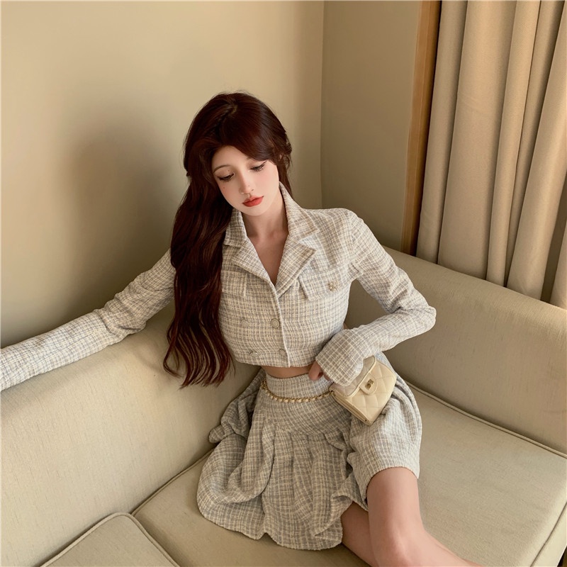 Set dạ tweed áo khoác và chân váy kiểu sáng tiểu thư thanh lịch ENINA S06 (ảnh thật ở cuối)