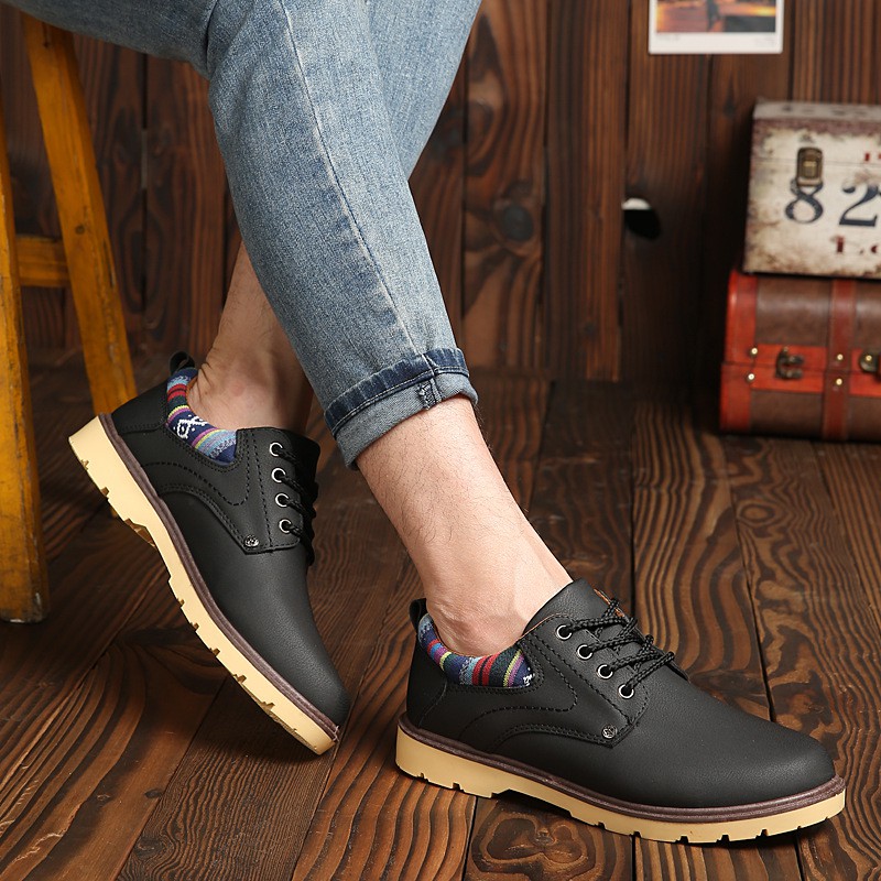 Giày Boot Nam Phong Cách Gót Thổ Cẩm - Màu Đen