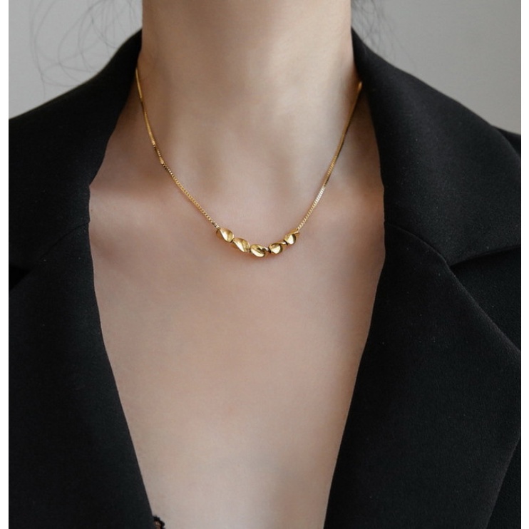 Dây Chuyền 5 Hạt Màu Vàng Sang Trọng Titan Ko Han Rỉ TT 4354