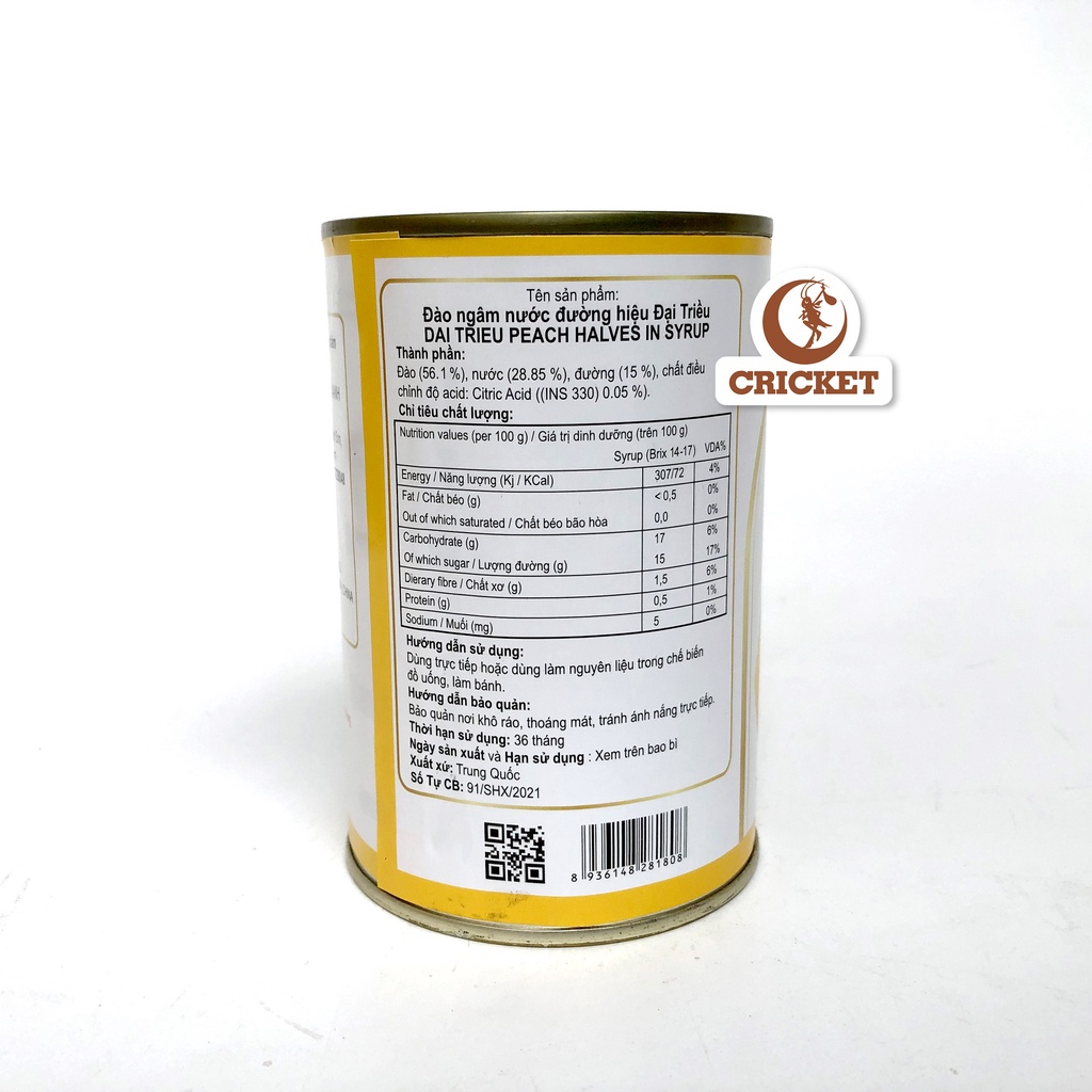 Đào Ngâm Nước Đường Đại Triều 425gr - Miếng đào ngon mọng nước ngọt tự nhiên, nguyên liệu làm trà đào siêu ngon