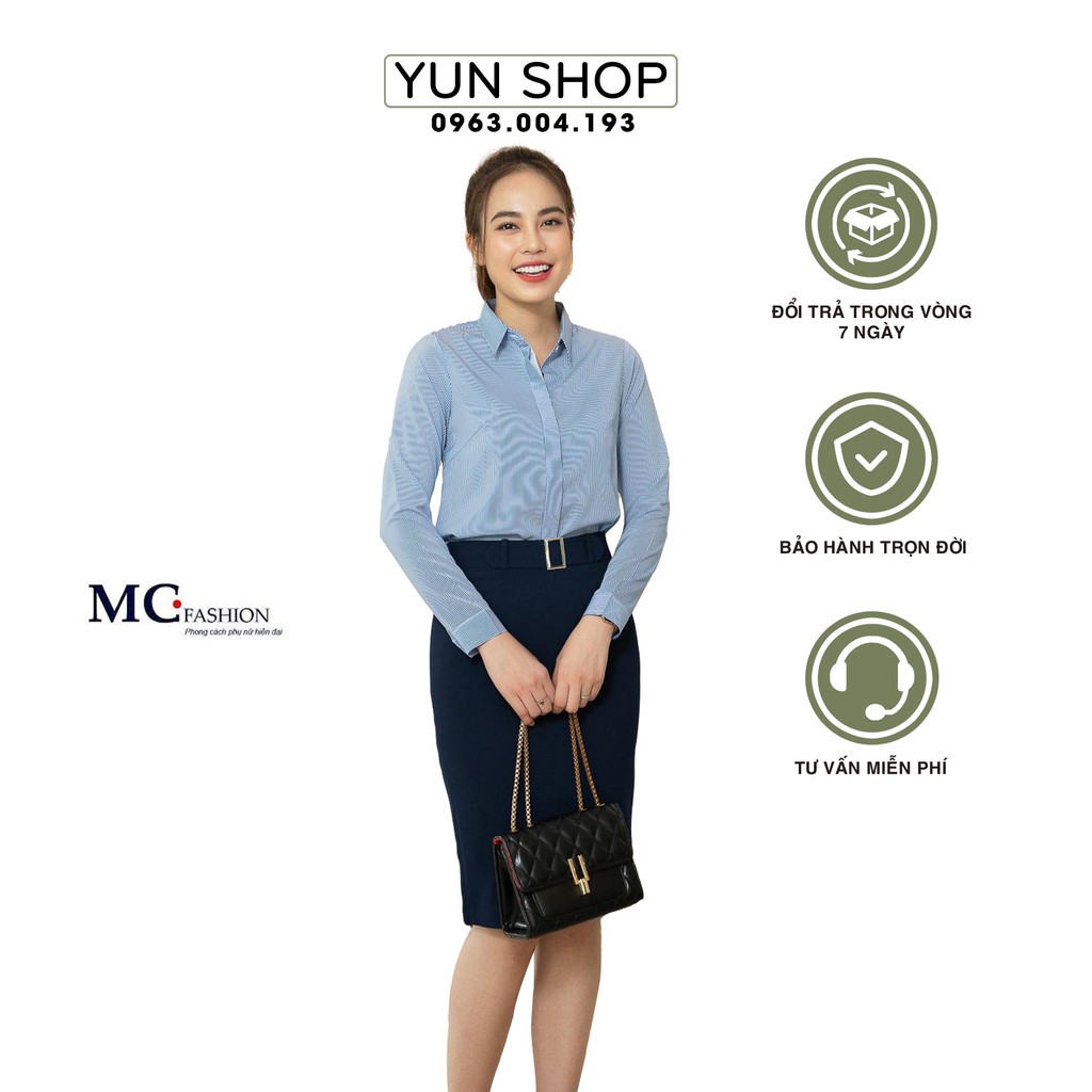 Áo sơ mi công sở dài tay - MC Fashion A0298 màu xanh kẻ tăm