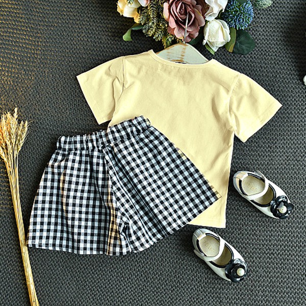 [SIÊU HOT] Set Áo Thun Cộc Tay + Quần Váy Caro phong cách Hàn Quốc CỰC XINH cho bé gái (8-18kg)