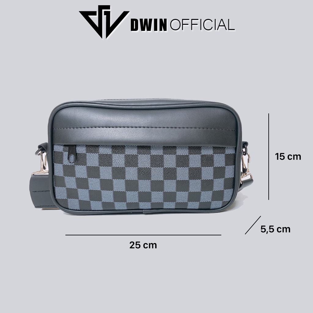 Túi đeo chéo nam nữ unisex thời trang Dwin thiết kế hoạ tiết caro da tổng hợp cao cấp
