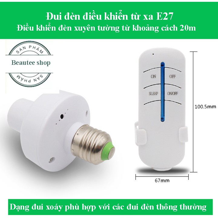 Đuôi đèn điều khiển từ xa E27 xuyên tường không dây màu trắng, đuôi đèn E27 điều khiển từ xa