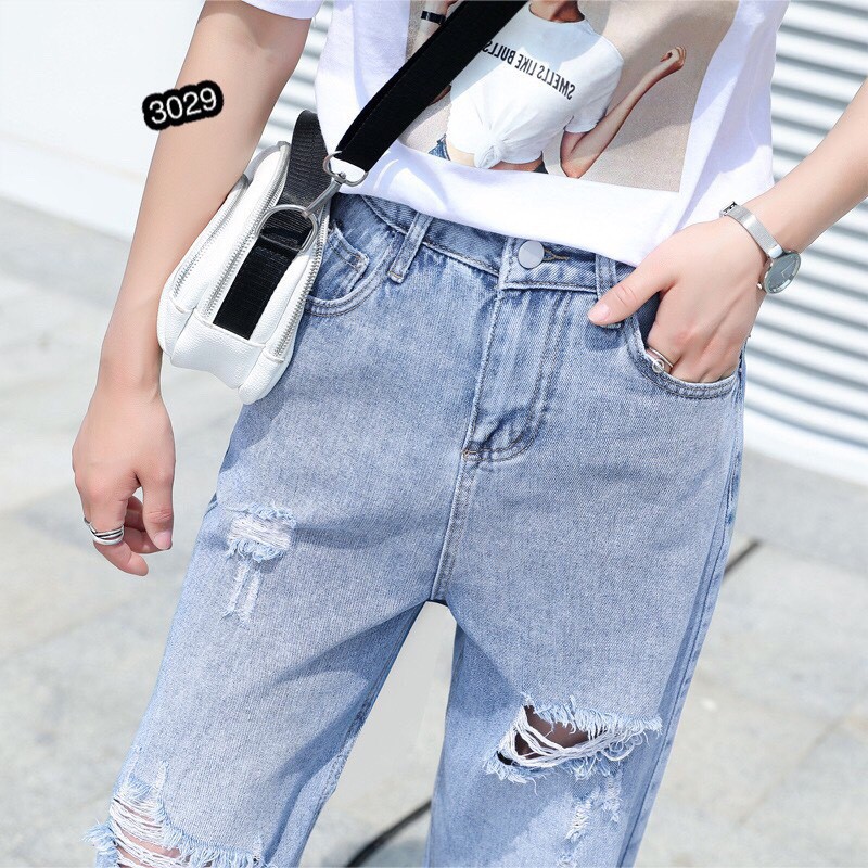[FREESHIP 99K TOÀN QUỐC] Quần Baggy Jeans Nữ Phối Rách Cao Cấp OHS3029