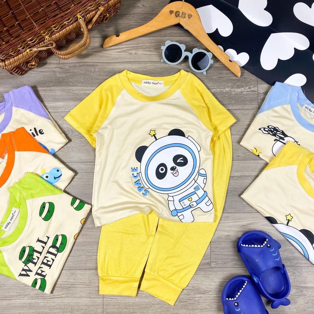 Bộ Quần Áo Trẻ Em Minky Mom Snoopy Tay Cộc Quần Dài Cho Bé Chất Thun Lạnh Siêu Mềm Mịn Mát