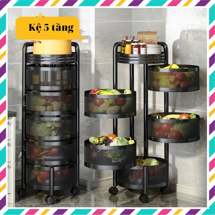 Kệ xoay đa năng tròn đựng rau củ quả sản phẩm gia dụng thông mình 3 tầng, 4 tầng, 5 tầng