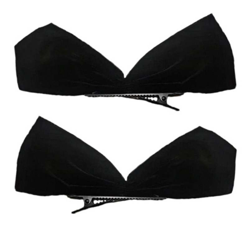 Set 2 Kẹp Tóc Nơ Bằng Nhung Màu Trơn Thời Trang Dành Cho Nữ