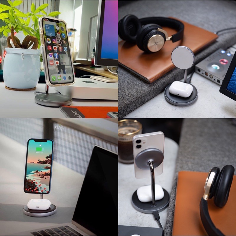 BỘ SẠC KHÔNG DÂY HYPERJUICE MAGNETIC 2 IN 1 WIRELESS CHARGING STAND HJ461 dành cho iPhone 12 SERIES &amp; AIRPODS/ PRO