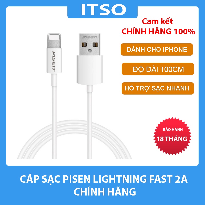 Cáp sạc Pisen Lightning (Fast) 100cm cho IPhone – Hàng chính hãng bảo hành 18 tháng