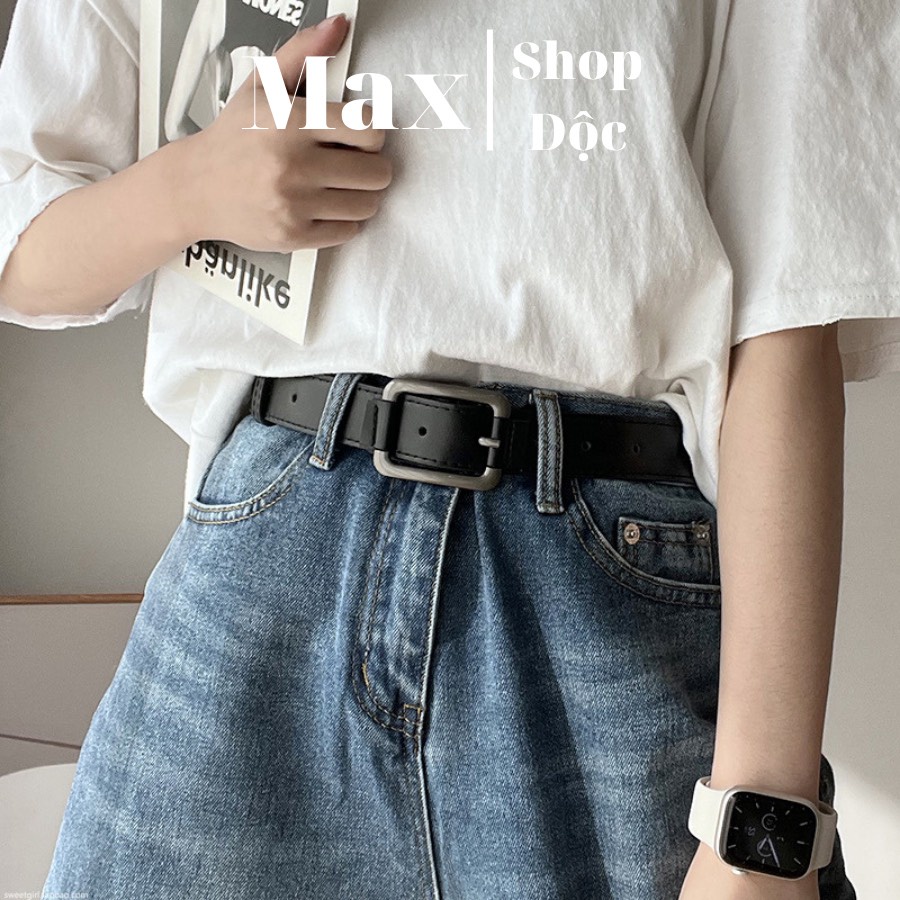 Thắt Lưng Nam Nữ DG Mặt Vuông Màu Đen Đẹp - Dây Lưng Nam Nữ Unisex Mặt Kim Loại Da PU Hàn Quốc - DG - Maxshopdoc