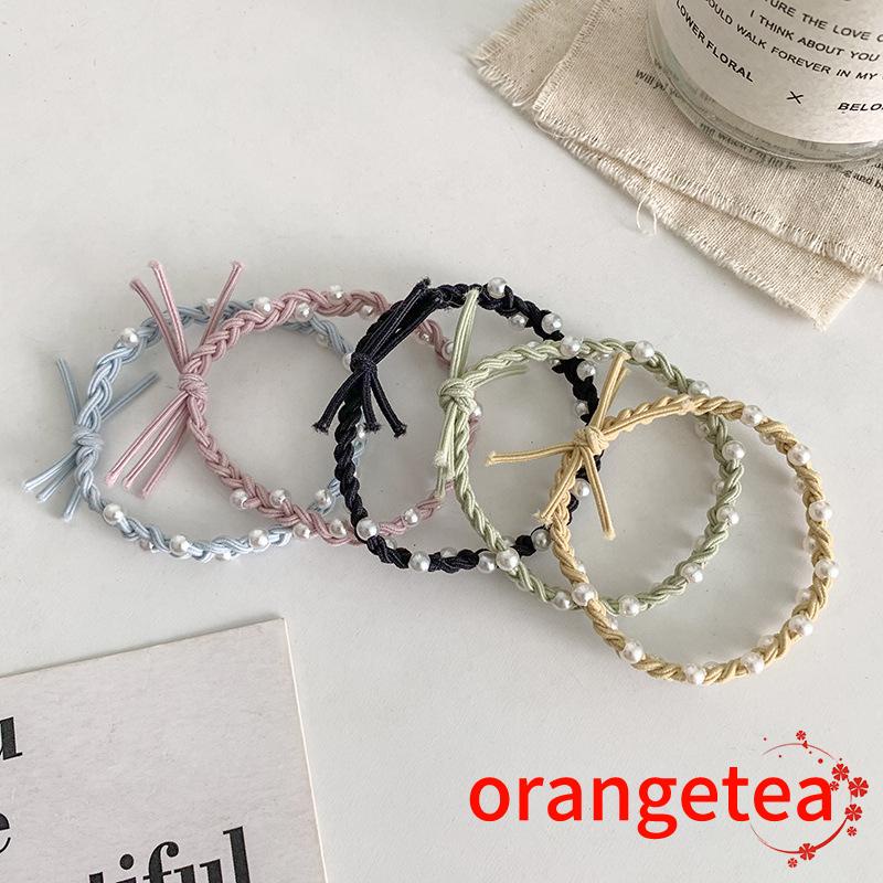 ORT-Vòng tay dây cao su bện ba sợi màu kẹo ngọc trai