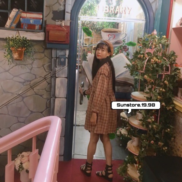 Đầm babydoll caro nữ tay phồng dài quảng châu ulzzang | BigBuy360 - bigbuy360.vn