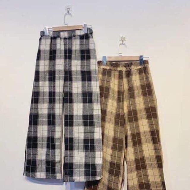 Quần suông ống rộng kẻ caro dáng dài cạp cao siêu hot | BigBuy360 - bigbuy360.vn