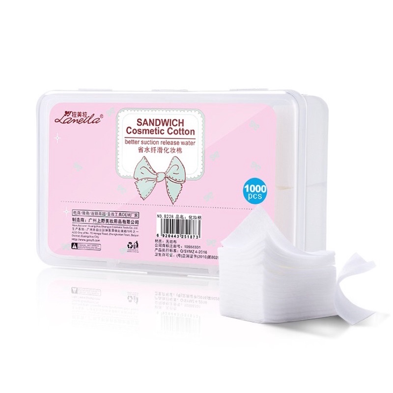 Bông tẩy trang cao cấp Laneila miếng có vỏ hộp xinh xắn - Hộp bông tẩy trang, toner lau mặt