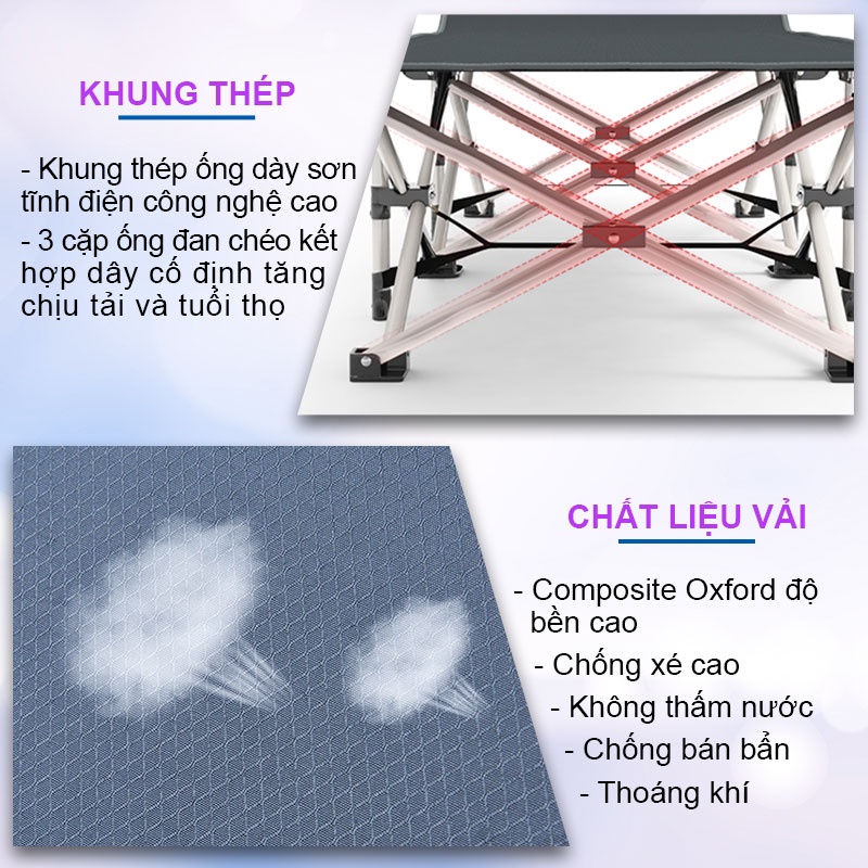 Giường xếp du lịch NIKITA - T01 Vải bạc chống thấm nước dễ dàng lau chùi - Tải trọng cao