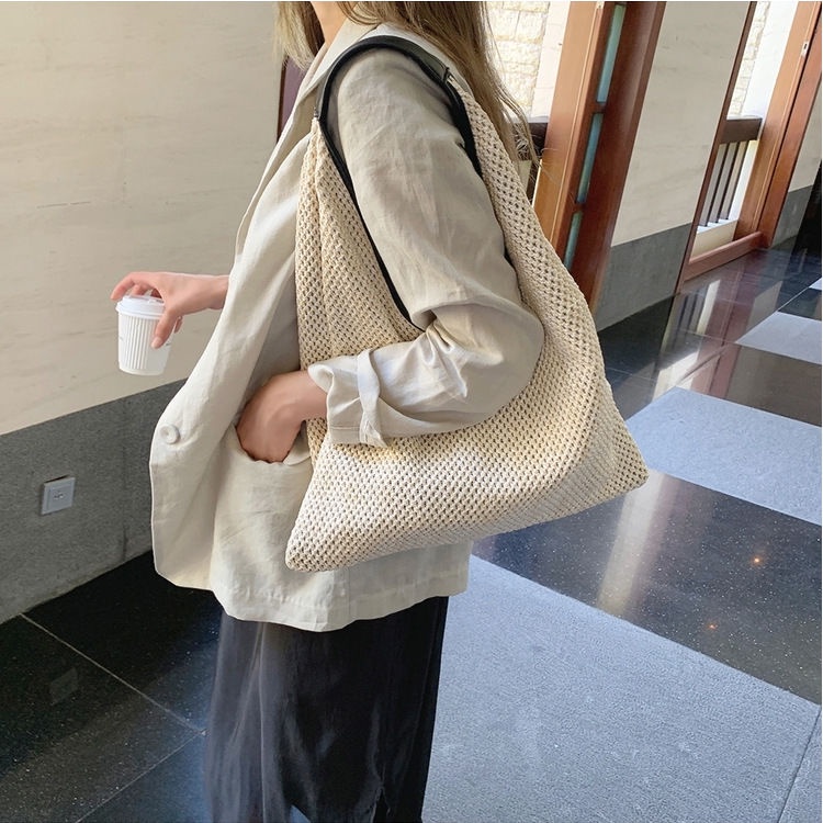 Túi Xách Đeo Vai Đan Cói 2 Kiểu Phong Cách Phương Tây Thời Trang Mùa Hè Thông Dụng