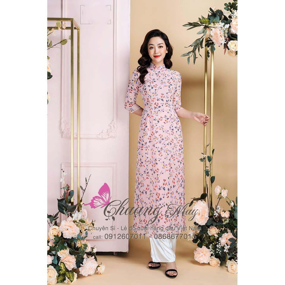 Áo dài hoa nhí lụa hồng ⚡FREESHIP⚡ Dáng áo truyền thống ảnh thật 100% | BigBuy360 - bigbuy360.vn