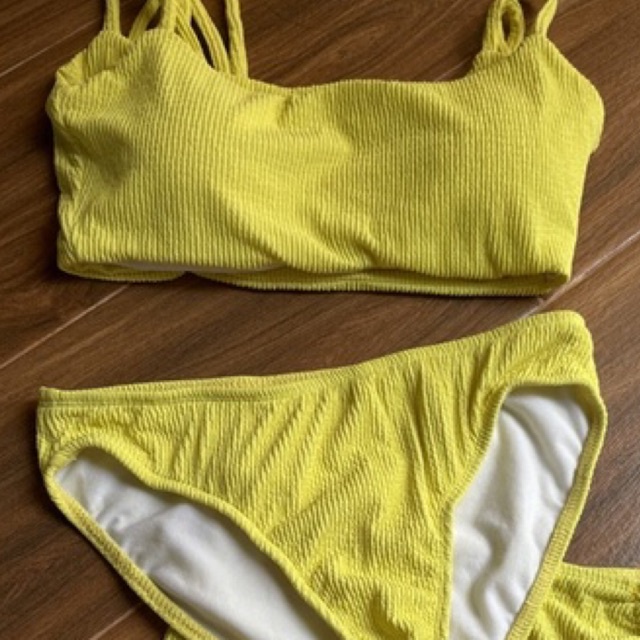 Đồ bơi nữ kín đáo bikini 3 mảnh đi biển áo 2 dây kèm chân váy xẻ tà khoen gỗ sexy du lịch HATI
