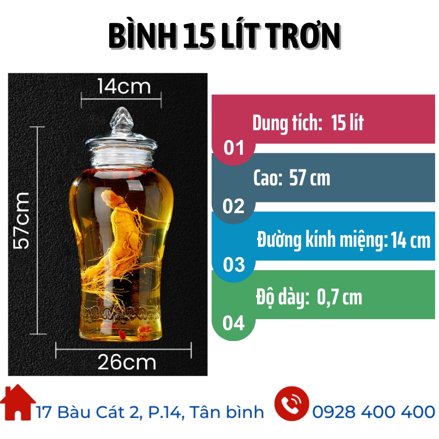 Bình Thủy Tinh Ngâm Rượu 15 Lít Eo Trơn Có Vòi/Không Vòi Đẹp, Dày Chắc. Bình Ngâm Rượu/Đựng Nước 15L Có Van & Không Van