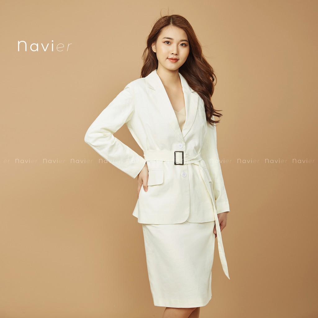 ÁO BLAZER NỮ HÀN QUỐC 2 LỚP DÁNG DÀI KÈM ĐAI NHIỀU MÀU - ÁO VEST NỮ CÔNG SỞ CAO CẤP LINEN VÉT B01 NAVIER | BigBuy360 - bigbuy360.vn