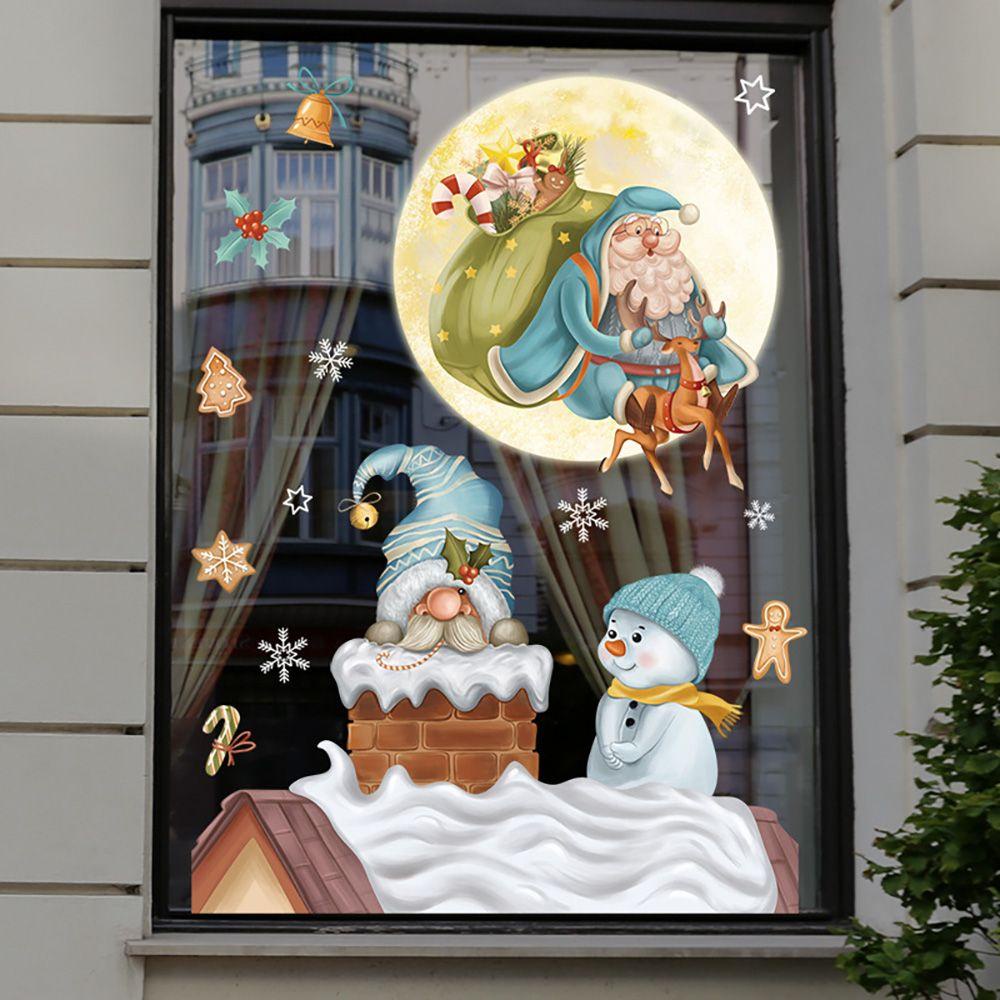CONOPERY Nhãn Dán Trang Trí Cửa Kính Họa Tiết Người Tuyết Giáng Sinh Năm Mới