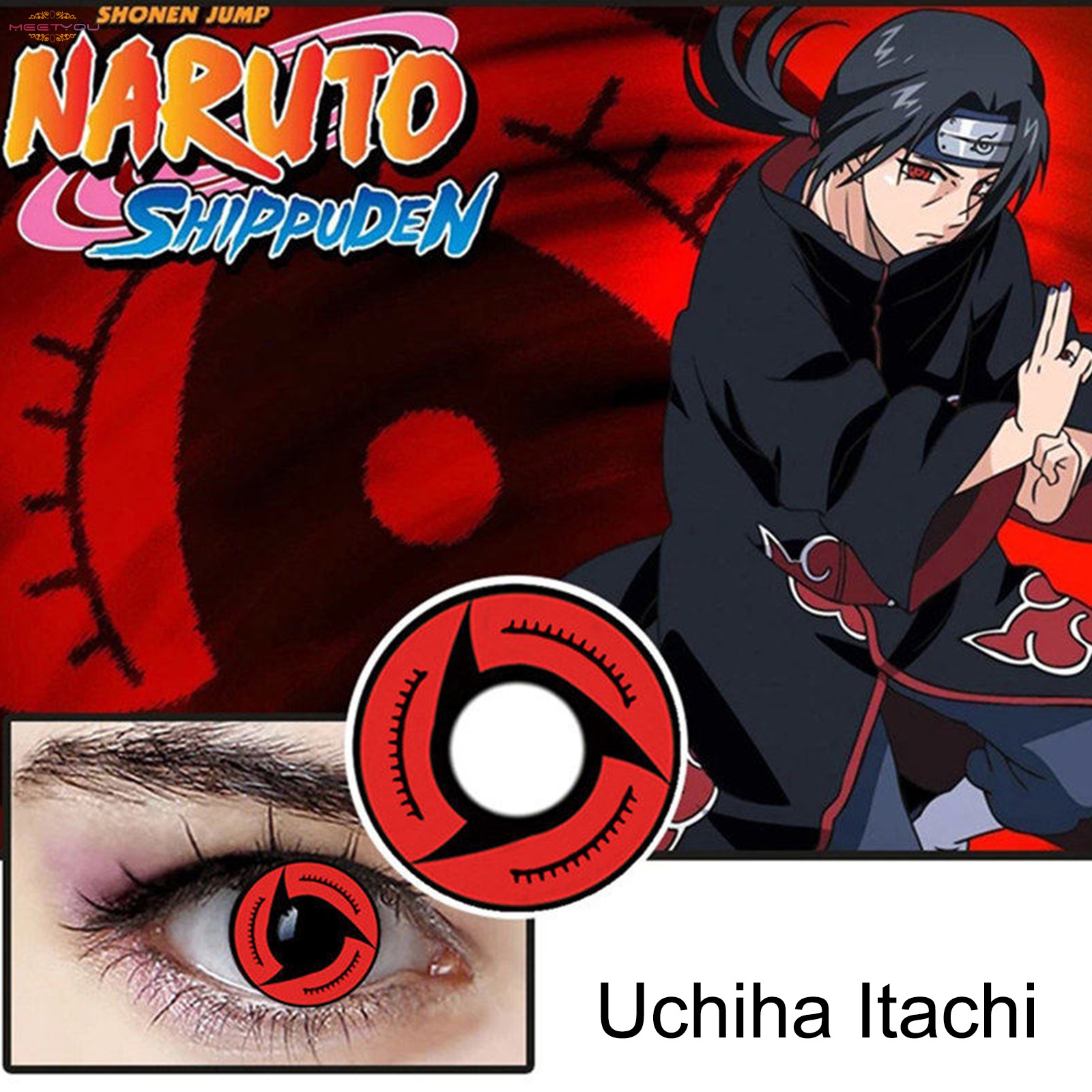 NARUTO Kính Áp Tròng Hóa Trang Nhân Vật Uchiha Itachi Kaleidoscope Eyes