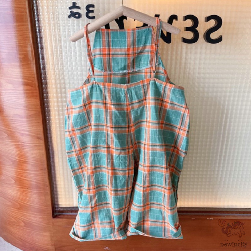 Áo liền quần không tay kẻ sọc caro phong cách Hàn Quốc thời trang cho bé gái