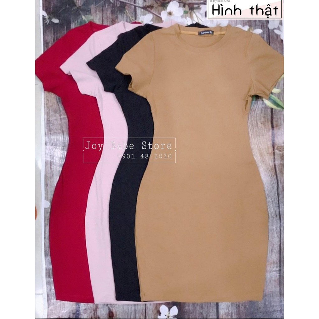 ĐẦM NỮ THUN CO GIÃN ÔM BODY CỔ TRÒN BASIC TRƠN KIỂU HÀN QUỐC ULZZANG 01