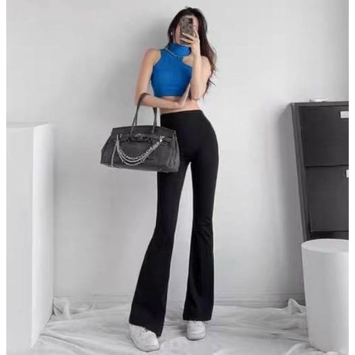 Quần Ống Loe Nữ Cạp Cao Dáng Dài, Quần Legging Nữ Kiểu Ôm Ống Loe Co Dãn 4 Chiều Tôn Dáng Minxinh Q400