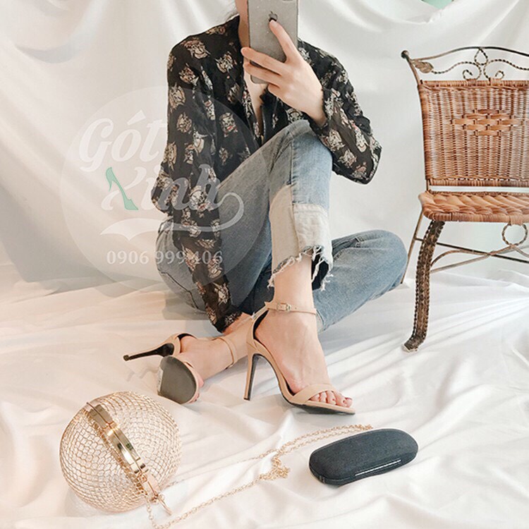 FREE SHIP 50K * GIÀY SANDAL QUAI MẢNH CAO GÓT 9P GÓT NHỌN DA LÌ SIU XỊN