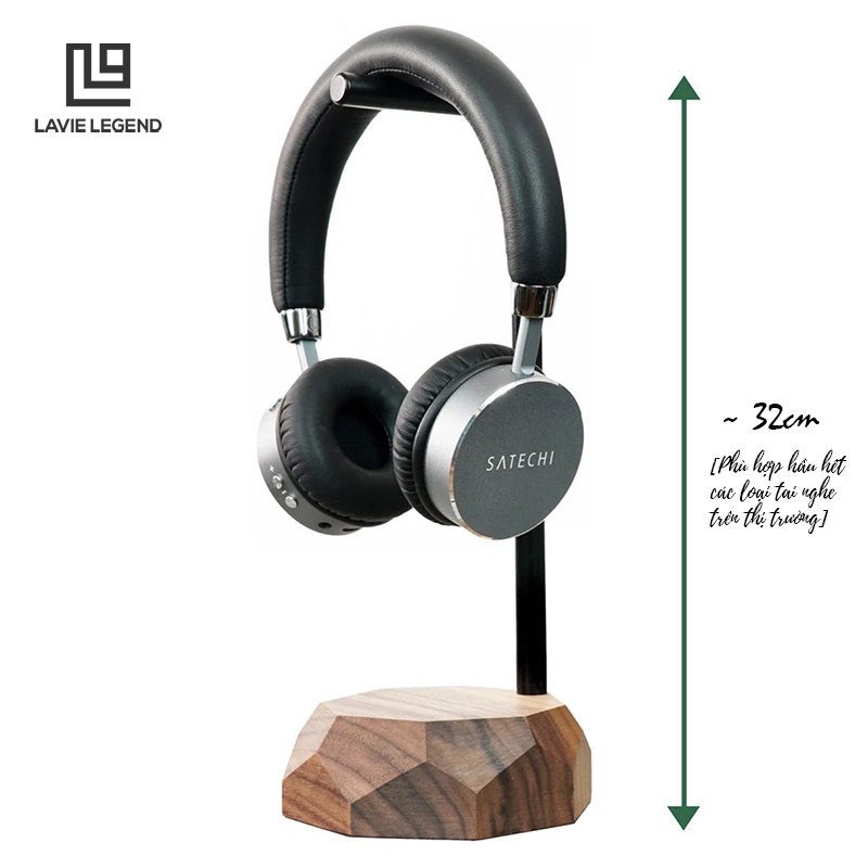 Giá Treo Tai Nghe Chụp Tai Đế Gỗ Walnut Nguyên Khối, Thân Treo Kim Loại Decor Bàn Làm Việc - Giá Đỡ Tai Nghe Vintage