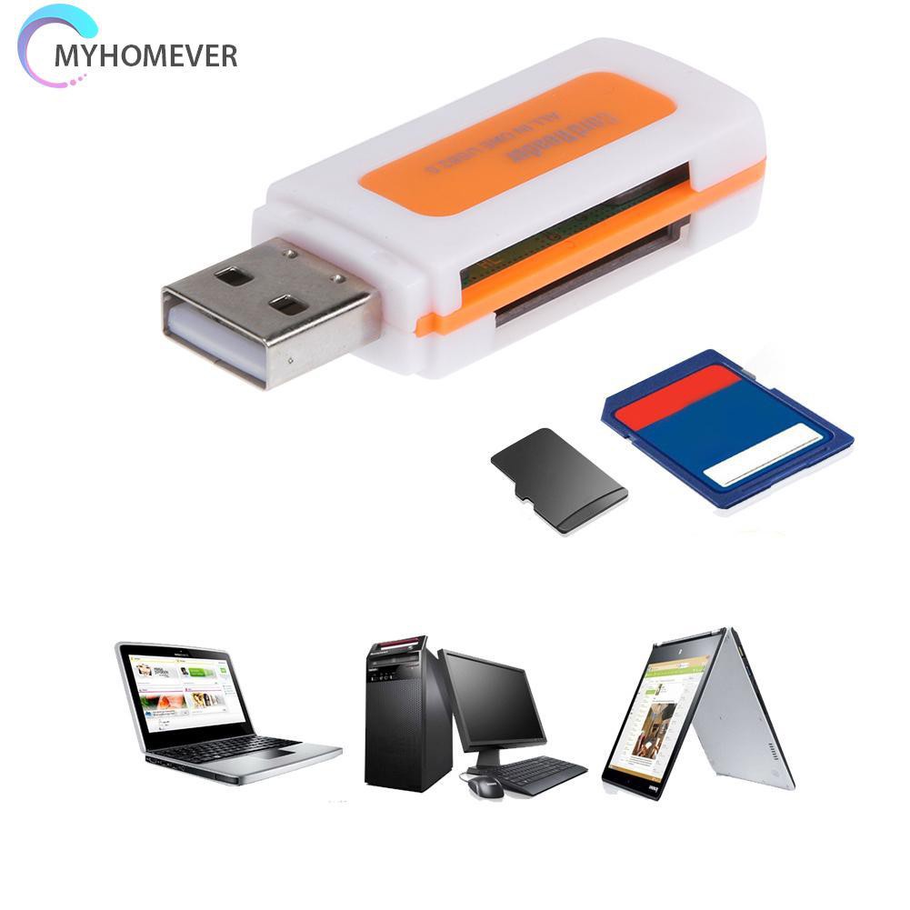 myhomever Mini USB2.0 4 Card Slots Smart Card Reader SD/MMC TF MS M2 Card Reader