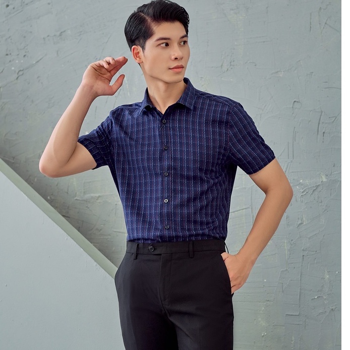 Áo sơmi nam ngắn tay kẻ caro thấm hút mồ hôi tốt khô nhanh ít nhăn nhàu DGCs - SASNBB13M