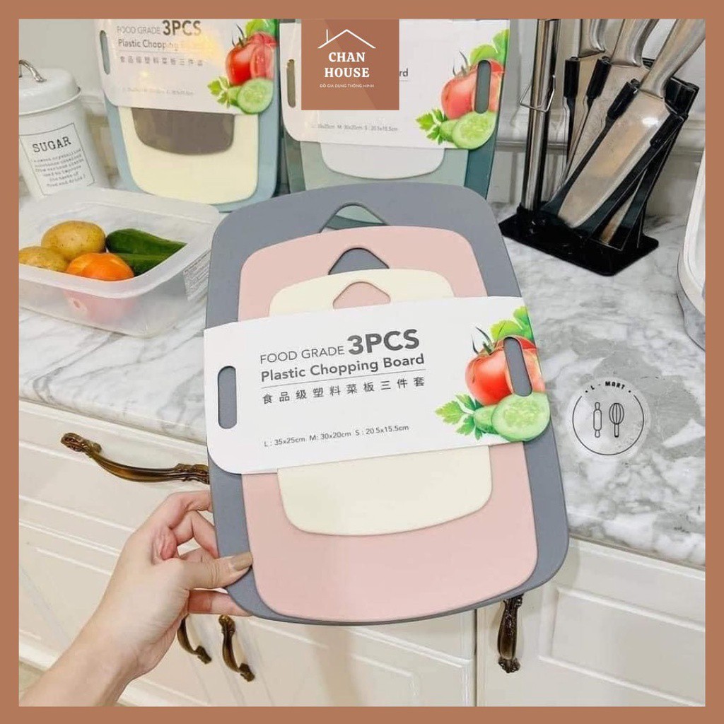 Combo 3 Thớt Nhựa Kháng Khuẩn, Thớt Nhựa Cao Cấp, Khử Mùi, Chống Nấm Mốc, Chống Trượt