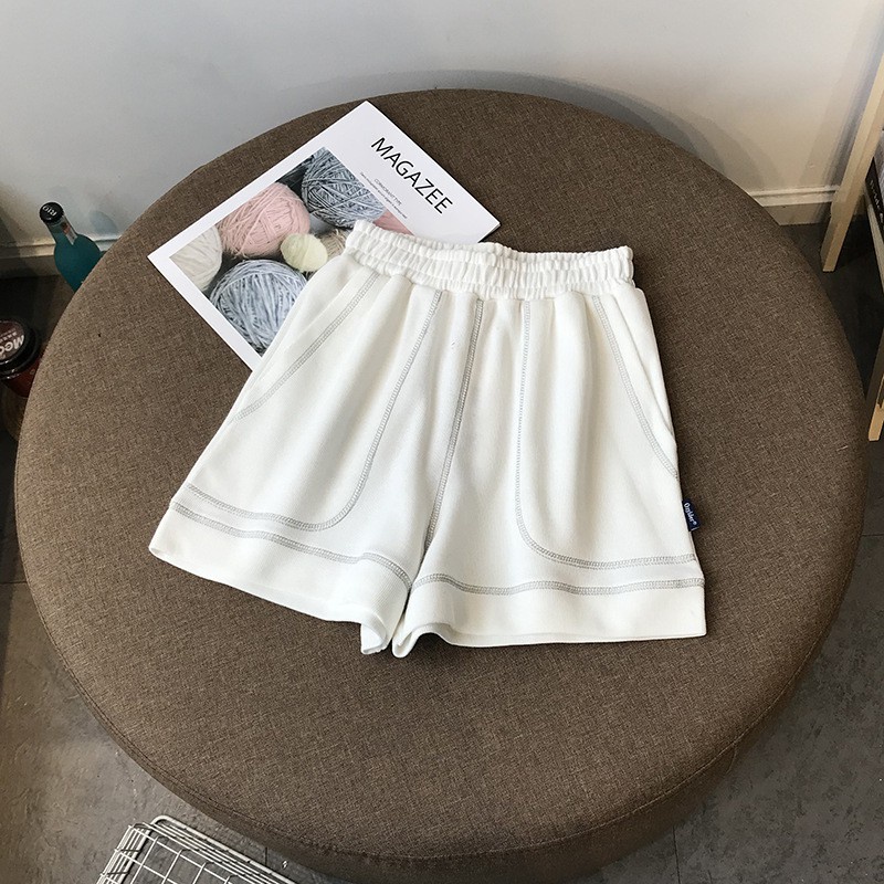 Quần đùi ulzzang chỉ nổi sporty thể thao hàng Quảng Châu quần short nữ form rộng unisex