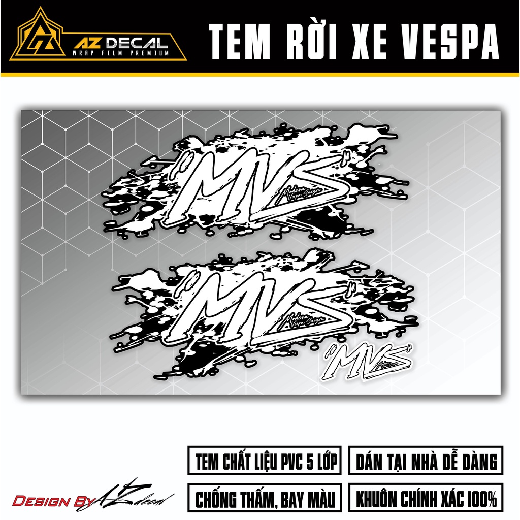 Tem Vespa Sprint / Primavera Thiết Kế MVS Cách Điệu | VPSP52 | Team Decal Hình Dán Xe Máy Vespa Chống Nước Bền Màu